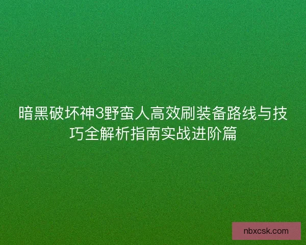 暗黑破坏神3野蛮人高效刷装备路线与技巧全解析指南实战进阶篇